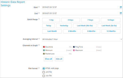 Historic Data Report Settings