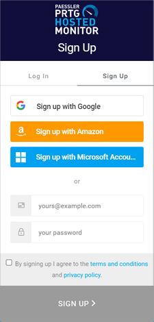 Sign Up to PRTG Hosted Monitor