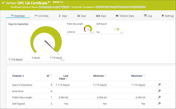 OPC UA Certificate Sensor